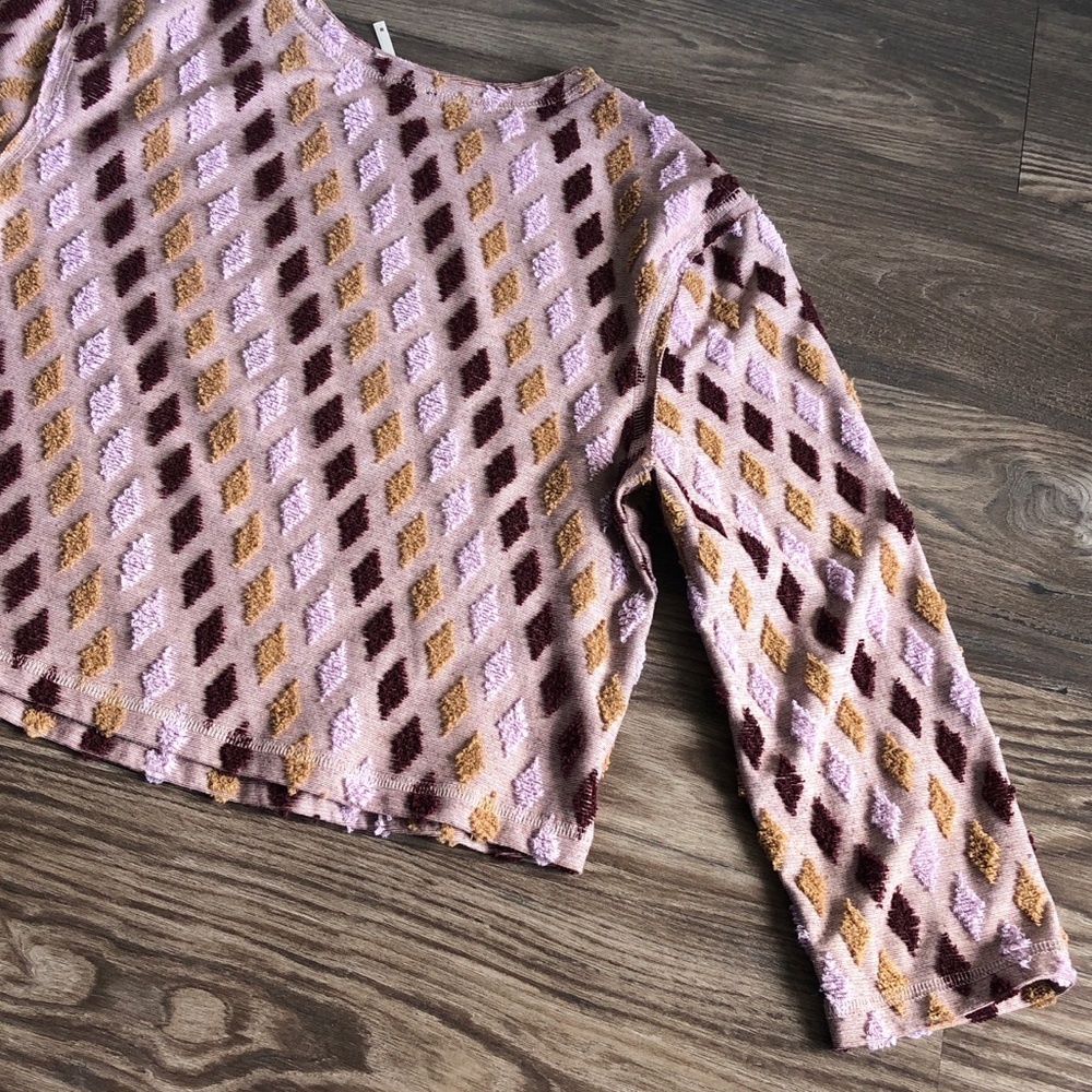 Free People Magic Carpet Cropped Tee Mauve Embroidered 3/4 Sleeve - Picture 8 of 14